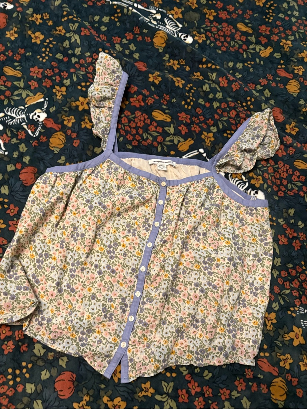 American Eagle Outfitters Pastel Floral Button-Front Camisole with Lavender Trim